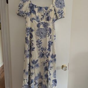 Floral Blue and White Women's Smocked Dress 14